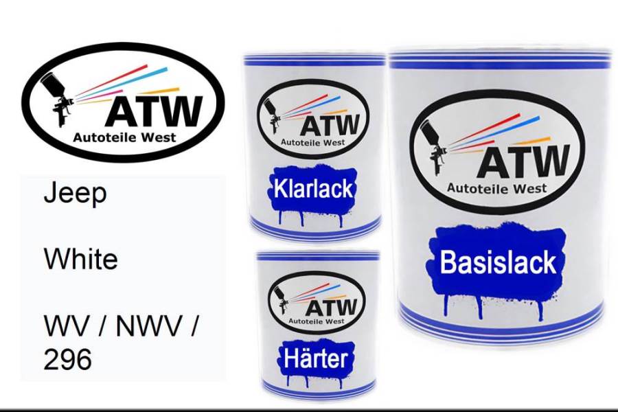 Jeep, White, WV / NWV / 296: 1L Lackdose + 1L Klarlack + 500ml Härter - Set, von ATW Autoteile West.
